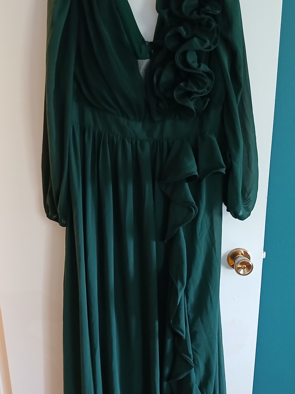 Elegant Forest Green Ruffle Maxi Dress - Women